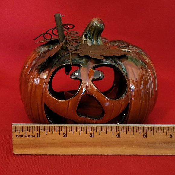 Halloween Pumpkin Jack O Lantern Ceramic Tealight Votive Candle Holder - Picture 10 of 12